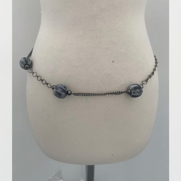 ANN FONTAINE GORGEOUS GREY VELVET BALL BELT DARK SILVER CHAIN main image 12